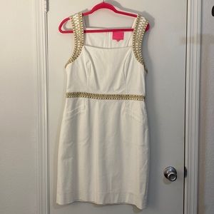 Lilly Pulitzer square neck ivory with gold embroidered details